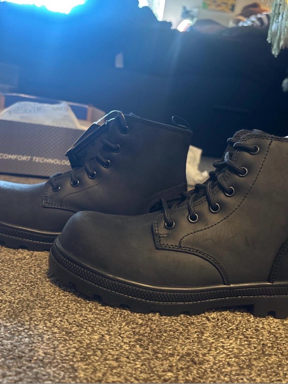 Steel toe sketchers work boots Black Lace-Up Combat Boots